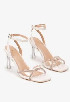 Beżowe Sandały Vices na Transparentnym Słupku z Paskami z Cyroniami Nitasea