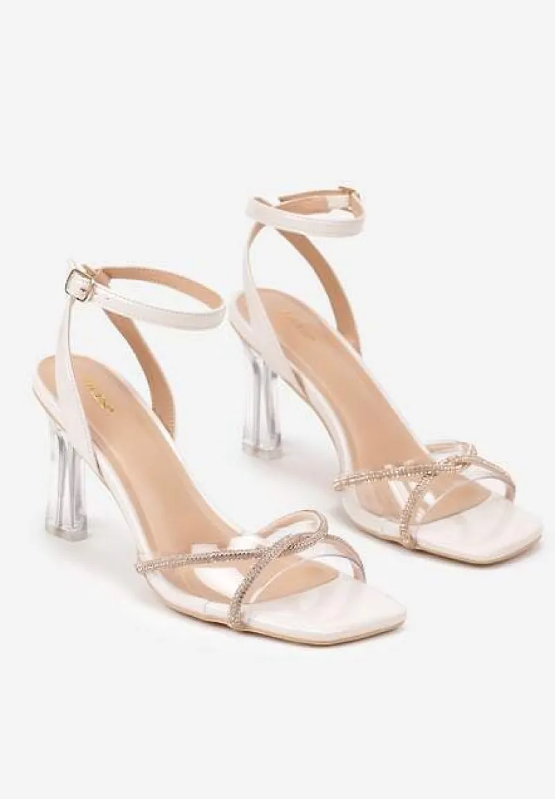 Beżowe Sandały Vices na Transparentnym Słupku z Paskami z Cyroniami Nitasea