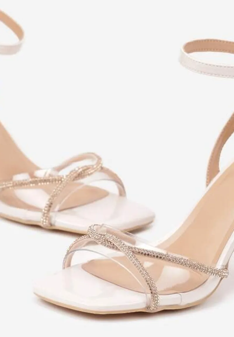 Beżowe Sandały Vices na Transparentnym Słupku z Paskami z Cyroniami Nitasea