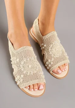 Beżowe Sandały Vices Plecione z Perełkami Falozia