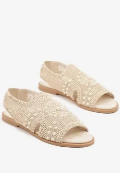 Beżowe Sandały Vices Plecione z Perełkami Falozia