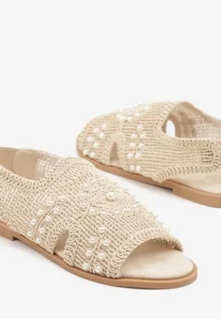 Beżowe Sandały Vices Plecione z Perełkami Falozia