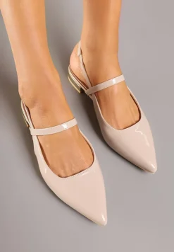 Beżowe Sandały Vices Typu Slingback ze Skórzaną Wkładką i Metaliczną Ozdobą Milozi