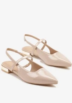 Beżowe Sandały Vices Typu Slingback ze Skórzaną Wkładką i Metaliczną Ozdobą Milozi