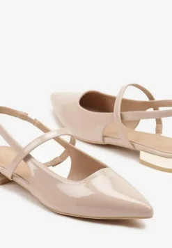 Beżowe Sandały Vices Typu Slingback ze Skórzaną Wkładką i Metaliczną Ozdobą Milozi