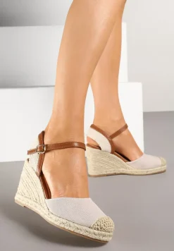Beżowe Sandały Vices w Stylu Espadryli na Koturnie z Plecionki Amoiella