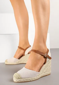 Beżowe Sandały Vices w Stylu Espadryli na Koturnie z Plecionki Amoiella