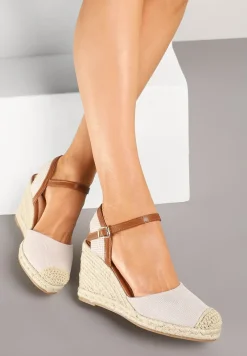 Beżowe Sandały Vices w Stylu Espadryli na Koturnie z Plecionki Amoiella