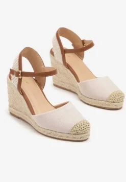Beżowe Sandały Vices w Stylu Espadryli na Koturnie z Plecionki Amoiella