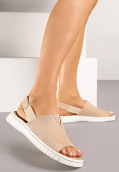 Beżowe Sandały Vices z Ekozamszu na Podeszwie Zdobionej Żłobieniami Saruvelle