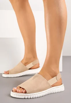 Beżowe Sandały Vices z Ekozamszu na Podeszwie Zdobionej Żłobieniami Saruvelle