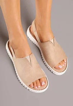 Beżowe Sandały Vices z Ekozamszu na Podeszwie Zdobionej Żłobieniami Saruvelle