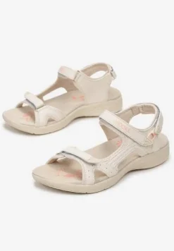 Beżowe Sandały w Sportowym Stylu ze Skórzaną Wkładką Acakaia