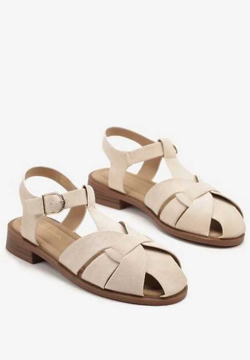 Beżowe Sandały w Stylu Gladiatorek z Imitacji Zamszu Kolinella