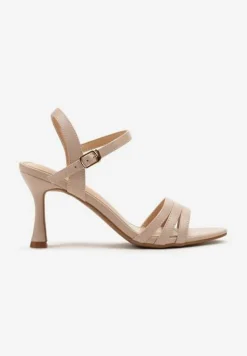 Beżowe Sandały z Ekoskóry na Szpilce Zapinane na Sprzączkę Ploemis