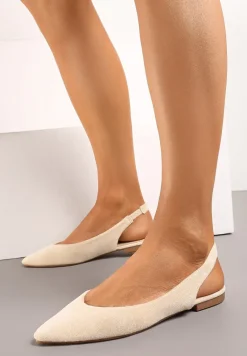 Beżowe Sandały z Odkrytą Piętą i Noskiem Typu Migdałek Nemegoria