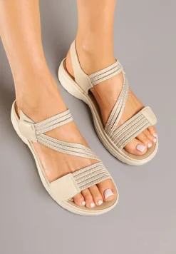Beżowe Sandały z Ozdobnymi Paskami Kinirra