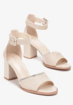 Beżowe Sandały z Paskiem w Cyrkonie na Słupku Terecia