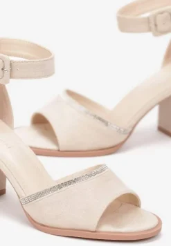 Beżowe Sandały z Paskiem w Cyrkonie na Słupku Terecia