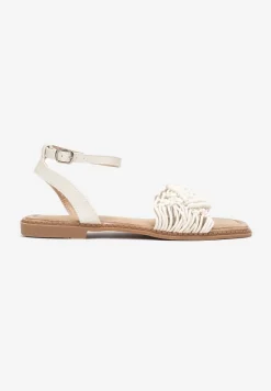 Beżowe Sandały z Przeplatanymi Paskami Beula