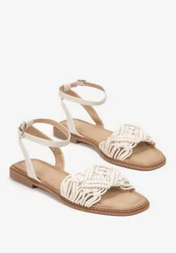 Beżowe Sandały z Przeplatanymi Paskami Beula