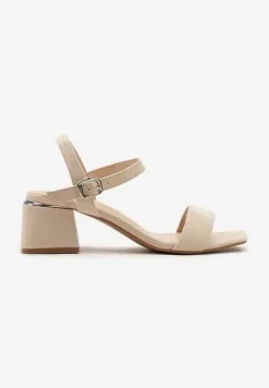 Beżowe Sandały z Wyściółką z Ekoskóry na Słupku z Zapięciem na Sprzączkę Maloella