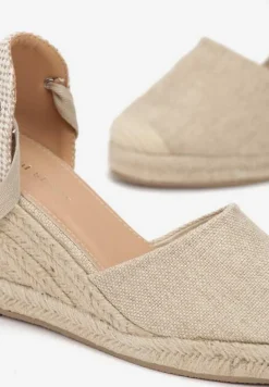 Beżowe Wiązane Sandały Espadryle na Wysokim Koturnie z Plecionką Perselia