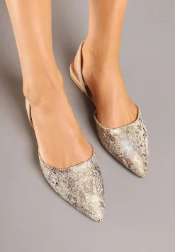 Beżowe Wężowe Sandały z Metalicznym Połyskiem na Wsuwanie Wenorea