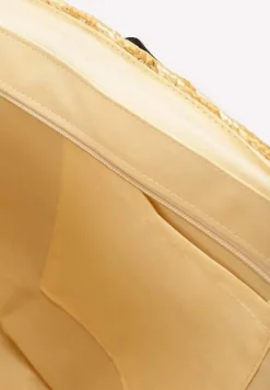 Beżowo-Czarna Duża Torebka z Czarnymi Paskami z Plecionki z Ozdobnymi Paskami Zapinana na Zamek Błyskawiczny Jabrina