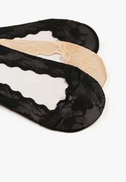 Beżowo-Czarne Koronkowe Skarpety Typu Balerinki 3-Pack Tilisea