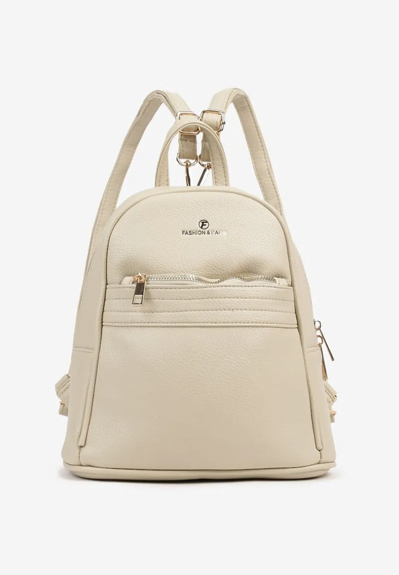 Beżowo-Kremowy Casualowy Plecak z Metaliczną Aplikacją i Regulowanymi Szelkami Haliriss