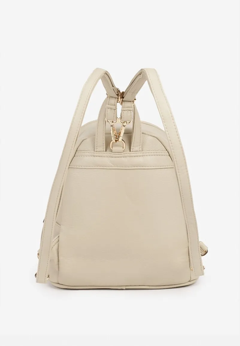 Beżowo-Kremowy Casualowy Plecak z Metaliczną Aplikacją i Regulowanymi Szelkami Haliriss