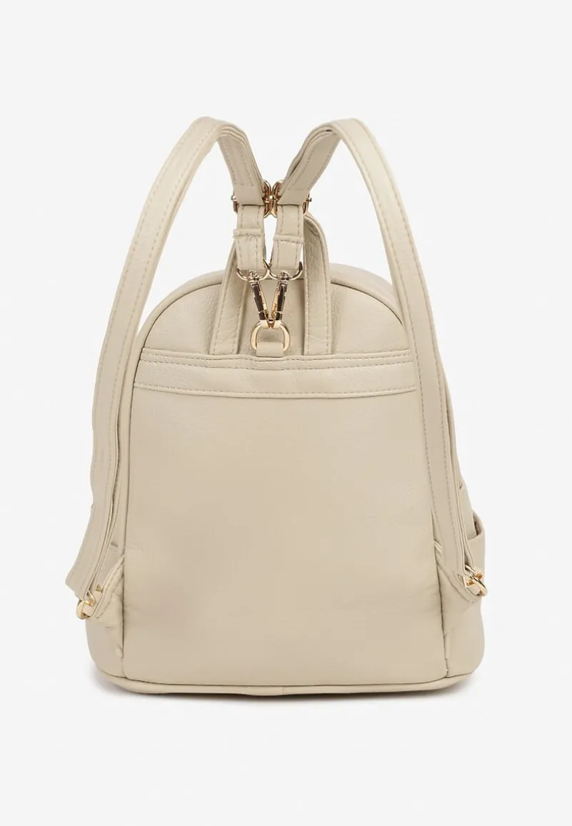 Beżowo-Kremowy Plecak z Metalicznym Zdobieniem Efarinia