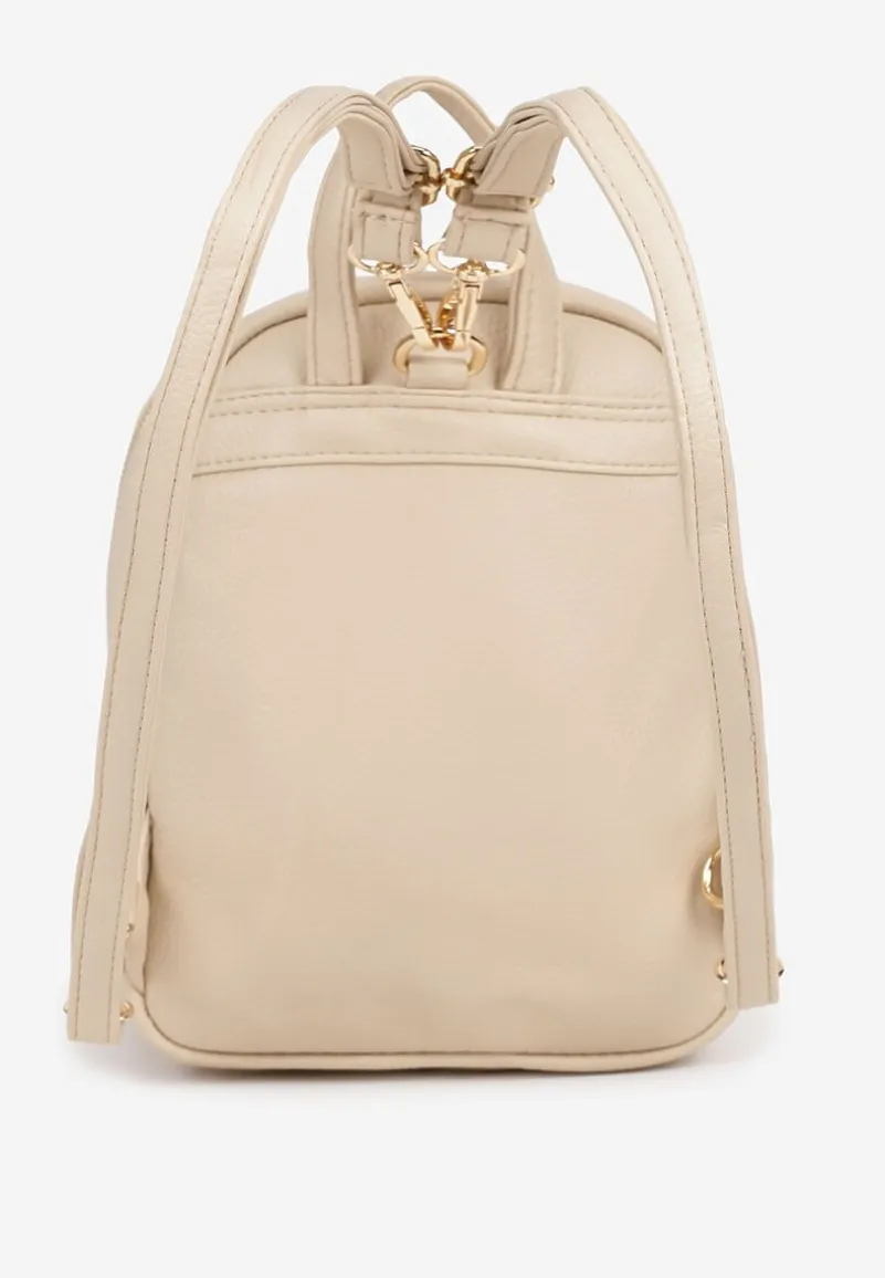 Beżowo-Kremowy Trapezowy Plecak Zdobiony Elegancką Aplikacją Nanilia