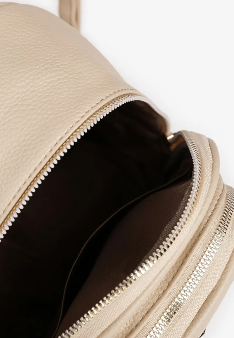 Beżowo-Kremowy Trapezowy Plecak Zdobiony Elegancką Aplikacją Nanilia