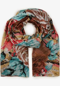 Beżowo-Niebieski Bawełniany Szalik Apaszka z Modnym Wzorem Xorria