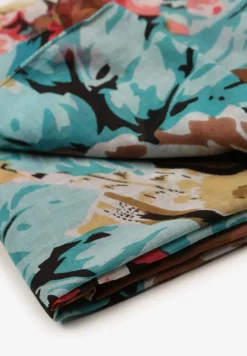 Beżowo-Niebieski Bawełniany Szalik Apaszka z Modnym Wzorem Xorria