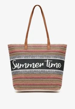 Beżowo-Różowa Torebka Typu Shopper na Plażę z Jedną Komorą Gomeissa