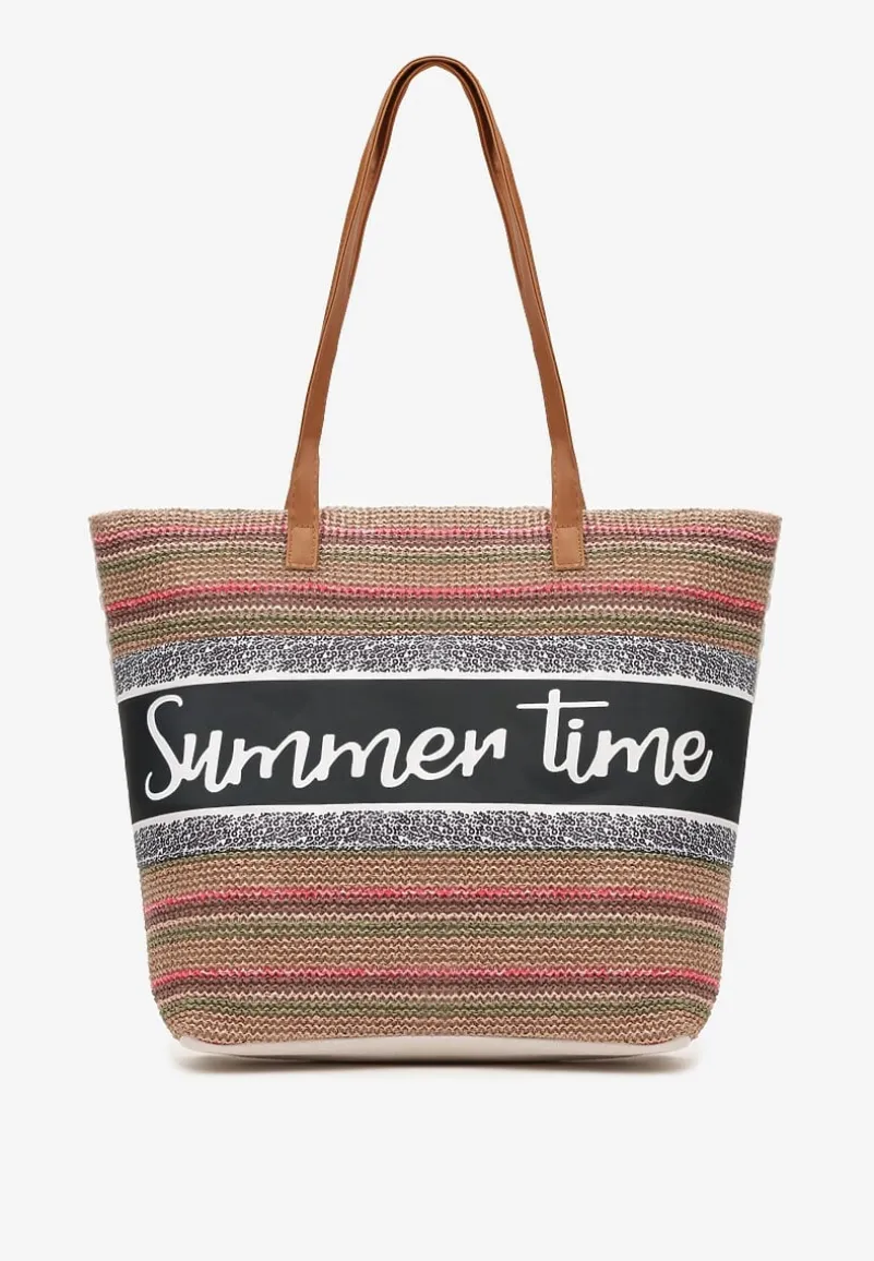 Beżowo-Różowa Torebka Typu Shopper na Plażę z Jedną Komorą Gomeissa