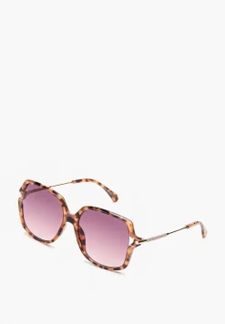 Beżowo-Różowe Casualowe Okulary Przeciwsłoneczne z Ozdobnymi Zausznikami Tesca