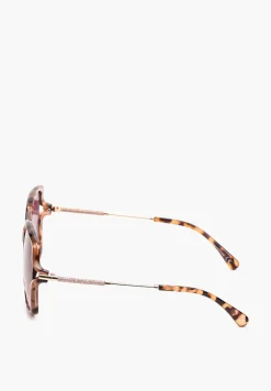 Beżowo-Różowe Casualowe Okulary Przeciwsłoneczne z Ozdobnymi Zausznikami Tesca