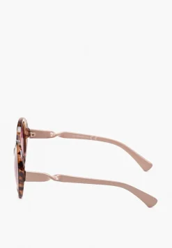 Beżowo-Różowe Okulary Przeciwsłoneczne o Okrągłym Kształcie z Filtrem UV Varnalea