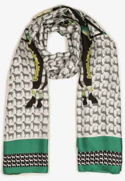 Beżowo-Zielony Szalik Ozdobiony Abstrakcyjnym Wzorem Avanelina