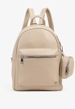 Beżowy Mały Plecak z Dodatkową Saszetką i Kieszenią z Suwakiem Pasianne