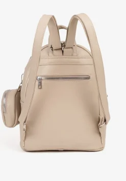 Beżowy Mały Plecak z Dodatkową Saszetką i Kieszenią z Suwakiem Pasianne