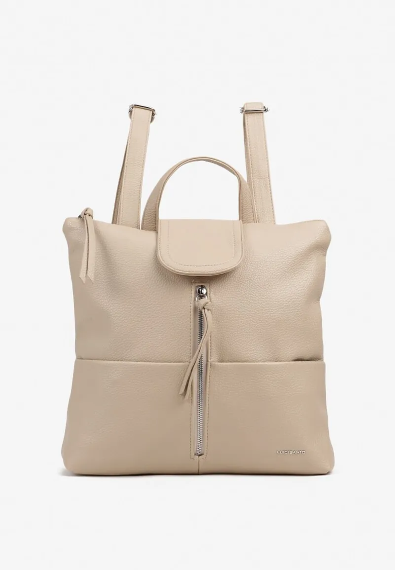 Beżowy Plecak z Ozdobnym Suwakiem Rivzedi