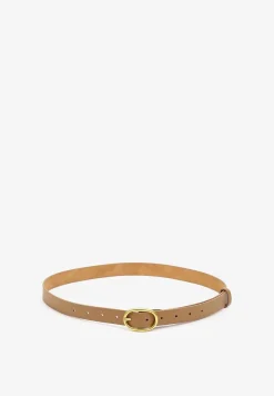 Beżowy Casualowy Pasek Wykończony Metaliczną Klamrą Tinaria