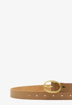 Beżowy Casualowy Pasek Wykończony Metaliczną Klamrą Tinaria
