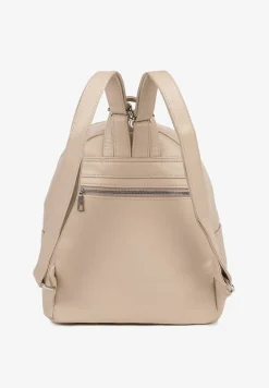 Beżowy Casualowy Plecak Ozdobiony Metalicznym Logo i Pikowaniem Jaloedi