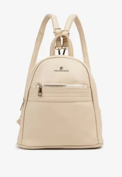 Beżowy Casualowy Plecak z Metaliczną Aplikacją i Regulowanymi Szelkami Haliriss
